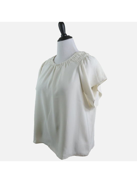 Ann Taylor Tops - Ann Taylor Size Petite L Tiered Sleeve Boatneck Blouse Ivory Crepe